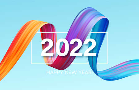 Calendar header 2022 number on colorful abstract color paint brush strokes background. Happy 2022 new year colorful background. Vector illustrationのイラスト素材