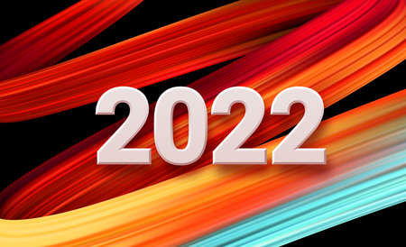 Calendar header 2022 number on colorful abstract color paint brush strokes background. Happy 2022 new year colorful background. Vector illustrationのイラスト素材