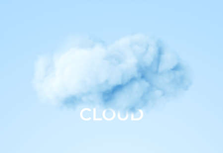 Realistic white fluffy cloud isolated on blue background. Cloud sky background for your design. Vector illustrationのイラスト素材