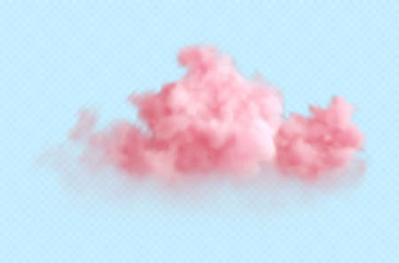 Realistic pink fluffy cloud isolated on transparent blue background. Cloud sky background for your design. Vector illustrationのイラスト素材