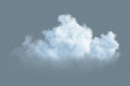 Realistic white fluffy cloud isolated on transparent background. Cloud sky background for your design. Vector illustrationのイラスト素材