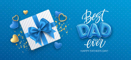 Best Dad Ever. Happy Fathers day Festive event banner. Happy birthday holiday background. Holiday gift box on the Blue background. Vector illustrationのイラスト素材