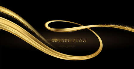 Golden swirl on black background. Abstract shiny color gold wave design element. Vector illustrationのイラスト素材