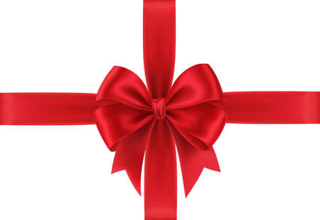 Realistic Red gift bow isolated on white background. Gift card with red bow. Vector illustrationのイラスト素材