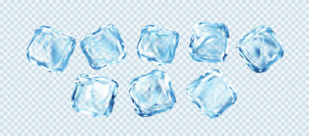Set of Realistic Ice Cubes Isolated on White Transparent Background. Real transparent ice effect. Vector illustrationのイラスト素材