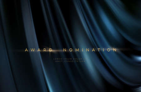 Awards ceremony luxurious black wavy background with golden text. Black silk luxury background. Vector illustrationのイラスト素材