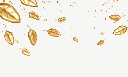 Golden leaves isolated on a white background. Autumn background with falling golden leaves. Vector illustrationのイラスト素材