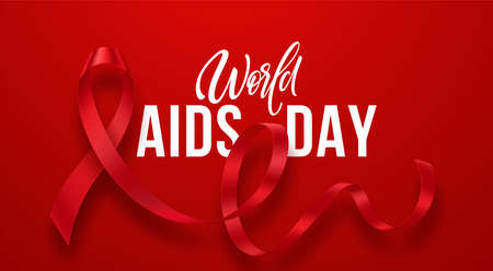 December 1 is World AIDS Day. A realistic red ribbon against AIDS. Hiv Prevention Month. Vector...
