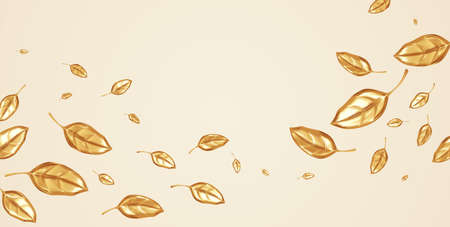 Golden leaves isolated on a white background. Autumn background with falling golden leaves. Vector illustrationのイラスト素材