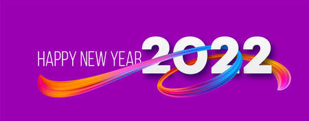 Calendar header 2022 number on colorful abstract color paint brush strokes background. Happy 2022 new year colorful background. Vector illustrationのイラスト素材