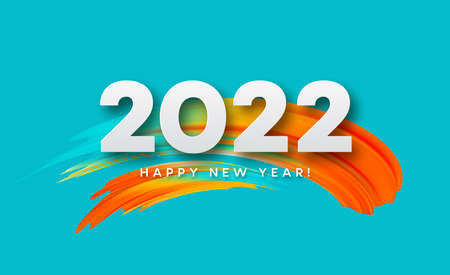 Calendar header 2022 number on colorful abstract color paint brush strokes background. Happy 2022 new year colorful background. Vector illustrationのイラスト素材