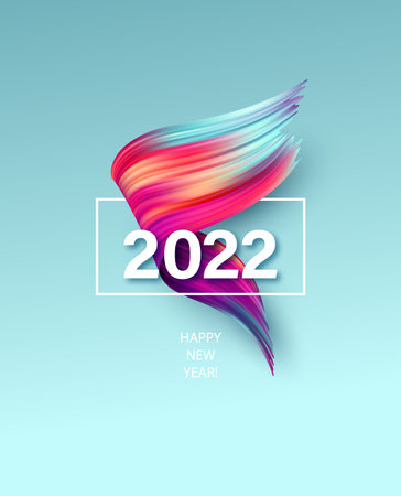 Calendar header 2022 number on colorful abstract color paint brush strokes background. Happy 2022 new year colorful background. Vector illustrationのイラスト素材