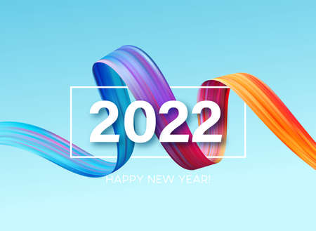 Calendar header 2022 number on colorful abstract color paint brush strokes background. Happy 2022 new year colorful background. Vector illustrationのイラスト素材