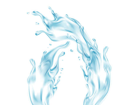 Water splash. Realistic transparent isolated splash of water with drops isolated on transparent background. Vector illustrationのイラスト素材