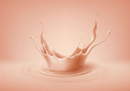 Crown splash of liquid foundation. Realistic 3d render of a splash of beige liquid, flow of foundation cream texture. Vector illustrationのイラスト素材