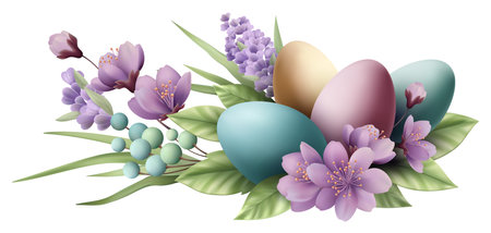 Easter Eggs Bird Wreath Spring Flowerのイラスト素材