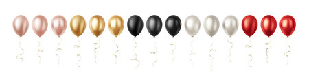 Set of Realistic 3D Red Pink Silver Rose Gold Black Party Event Balloons Isolated on White Backgroundのイラスト素材