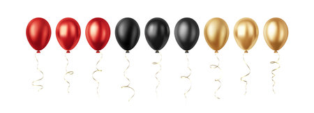 Set of Realistic 3D Red Gold Black Party Event Balloons Isolated on White Backgroundのイラスト素材
