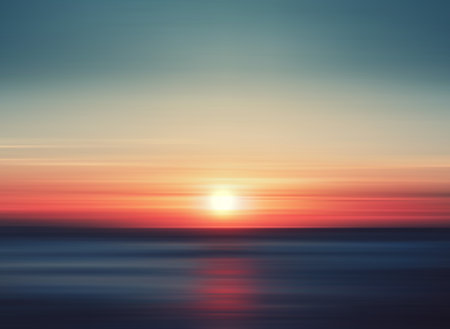 Serene Sunset Over Ocean Horizon With Vibrant Colors and Gradient Sky Illustration Background.のイラスト素材