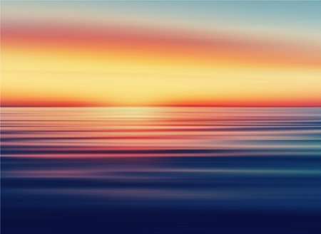 Vector Illustration of a Peaceful Sunrise Over a Calm Ocean with Vibrant Colorsのイラスト素材