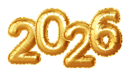 Golden 2026 Foil Balloon Numbers Illustration Symbolizing a New Year Celebrationのイラスト素材