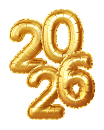 Golden Helium Number Balloons Forming the Year 2026, Festive and Shiny Birthday or Celebration Theme Illustrationのイラスト素材