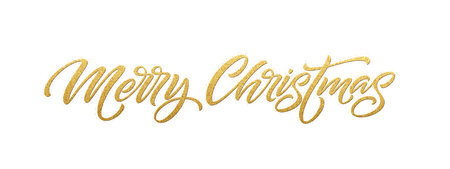 Vector Illustration of a Merry Christmas Calligraphy Text Created with Golden Effects on a White Background, Depicting Festive and Elegant Holiday Greetingsのイラスト素材