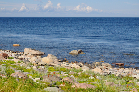 The White Sea and its shore on the Bolshoi Island of Zayatsky Solovetsky Archipelago, Russiaの写真素材