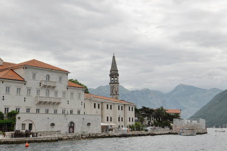 Embankment of the city of Pirast in the Bokko-Kotorska bay, Montenegroの写真素材