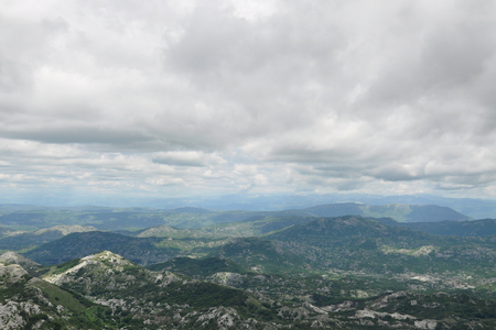 Mountain landscape before a summer rain. Panoramic view of Montenegroの写真素材