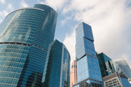 Low angle view of Moscow-City skyscrapers of the International Business Center City, Moscow-City, Russiaの写真素材