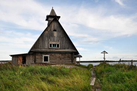 Ruined Church at sunset, this is the place where they filmed the movie by Russian Director Pavel Lungin, Kareliaの写真素材