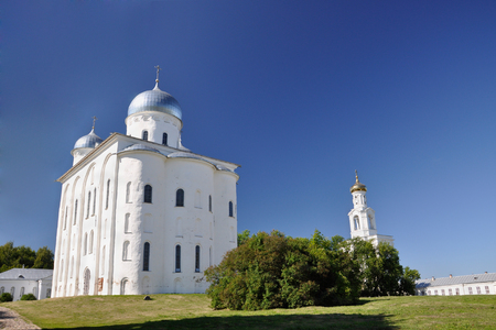 St. Yuriev Monastery of the Russian Orthodox Church in honor of the Great Martyr George, one of the oldest in Russia, Veliky Novgorodの写真素材