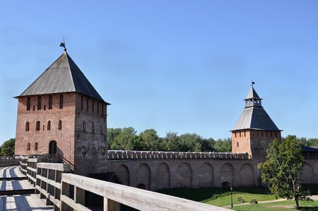 Old towers of Novgorod Kremlin, Veliky Novgorod, Russiaの写真素材