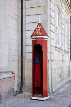 View of a special booth at the guard post near Amalienborg, where cloaks hang - a tribute to tradition, Copenhagen, Denmark.の写真素材
