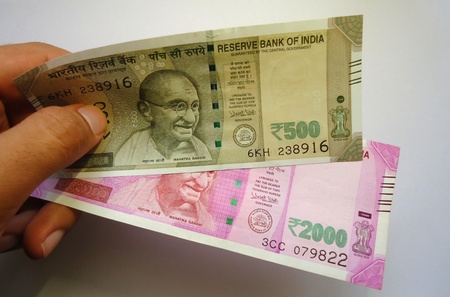 Indian currency of Rupees 500 and 2000.の写真素材