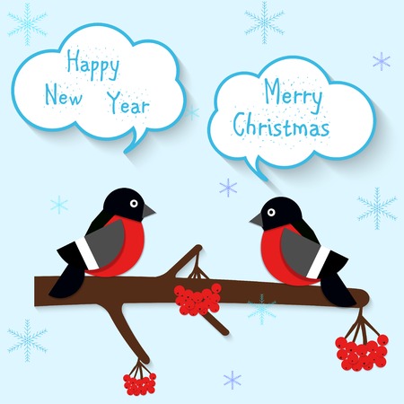 Cartoon applique birds with speech bubbles on blue background.のイラスト素材