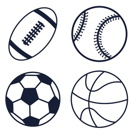 Set ball icons: baseball, basketball, football, soccer on white background.のイラスト素材