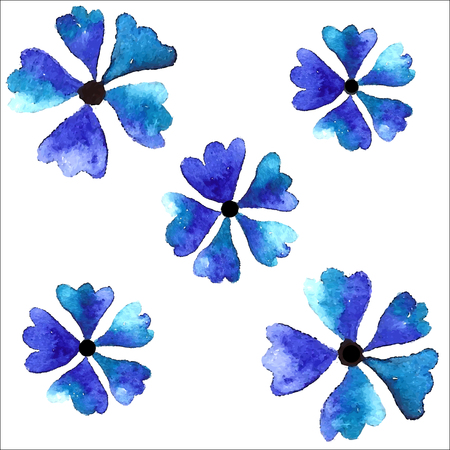 Set of watercolor flowers, watercolor design element, hand drawn vector illustrationのイラスト素材