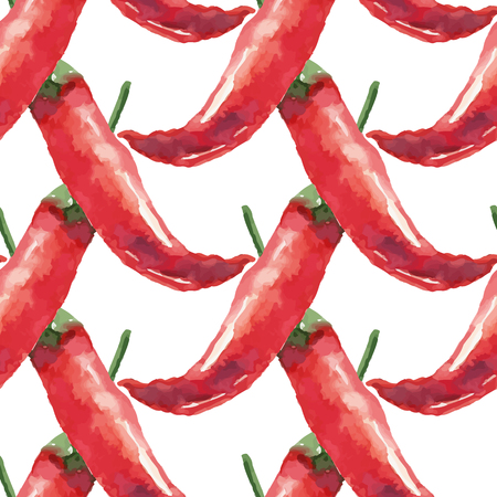 Chilli. Hand drawn watercolor painting on white background seamless pattern. Vector illustrationの写真素材