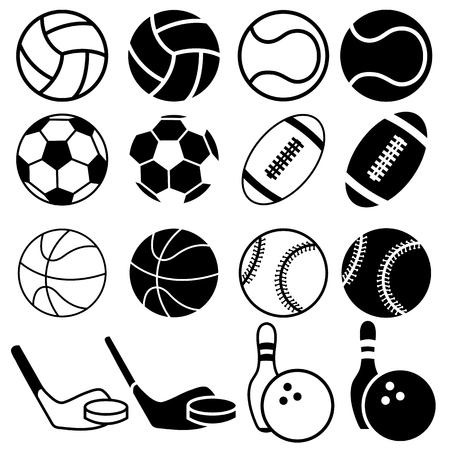 Set Of Black And White Sports Balls icons. Vector Illustration  Silhouettes.の写真素材