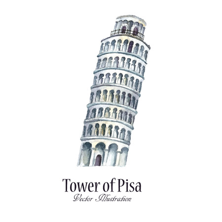 Watercolor tower of Pisa. Hand draw vector illustration isolated.のイラスト素材