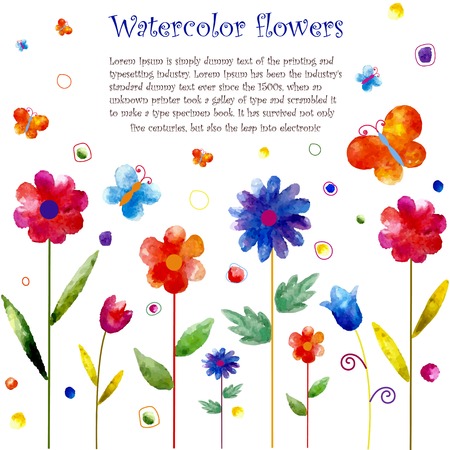 Watercolor background with flowers and butterflys.のイラスト素材