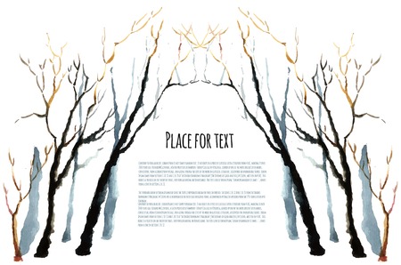 Watercolor background. Bare winter branches of the trees.のイラスト素材