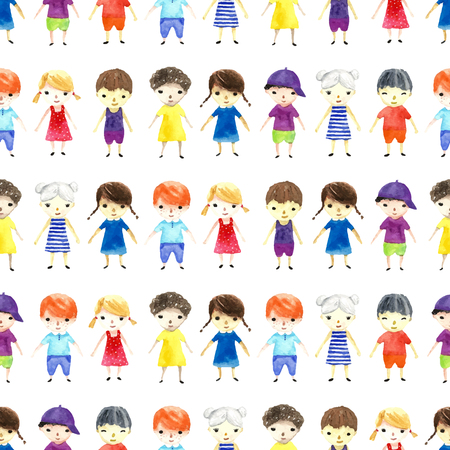 Watercolor children illustration. Seamless pattern. Vector.のイラスト素材