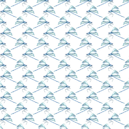 Hand drawn watercolor dragonfly illustration. Drawing isolated on the white background. Dragonfly illustration. seamless pattern. vectorのイラスト素材