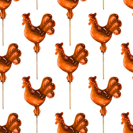 Watercolor illustration with bright candy and lollypops. Collection of hand-drawn cozy elements for you design. Seamless pattern.の写真素材