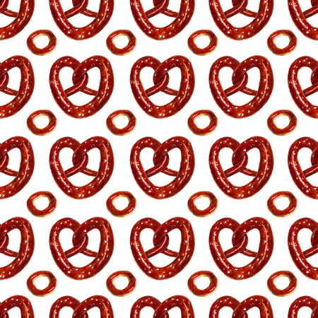 Seamless pattern tof baking in watercolor style. Pretzel, cheesecake, pie, croissants, pastries, bagels and other baked goods. Vintage watercolor concept for bakery or cafe.の写真素材