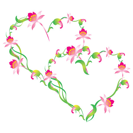 Two heart, framed by flowers on white backgroundのイラスト素材