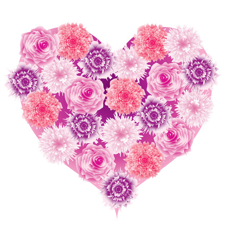 heart, decorated with flowers on the white background のイラスト素材